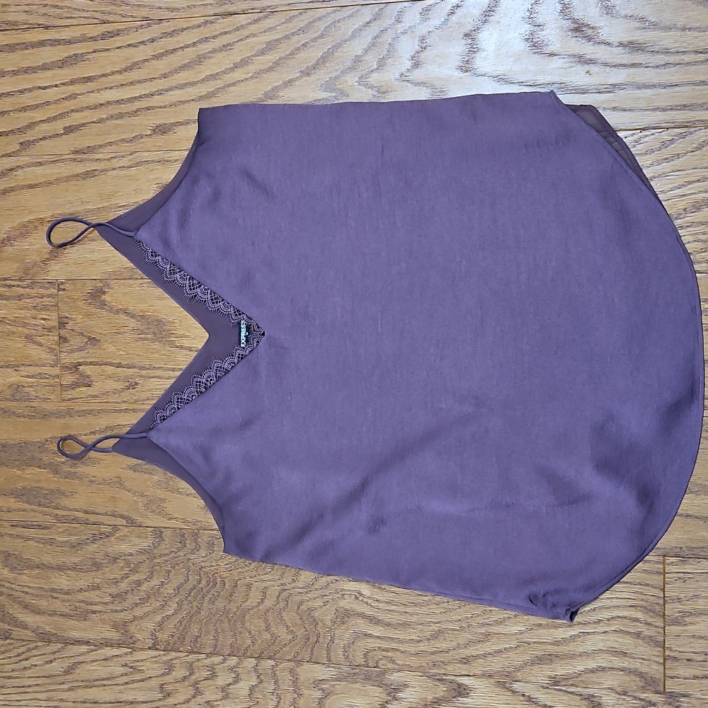 Express Purple Satin Lace Trim V-Neck Downtown Cami Size Small